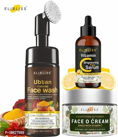 Elibliss Ubtan Face Wash + Vitamin C Serum + Face O Cream Combo for Anti-dullness  Deep Cleansing