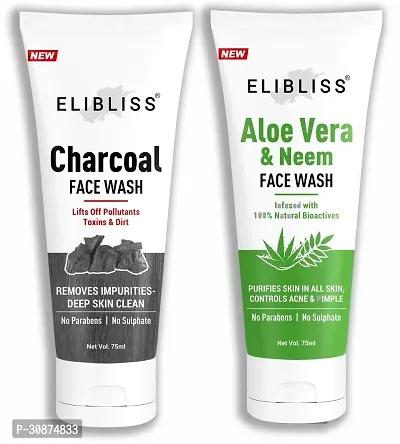 Elibliss Charcoal  Neem Aloe Vera for Oil Control, Anti Acne  Anti Pimple Men  Women Dry Skin Face Wash