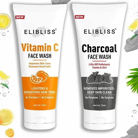 Elibliss Charcoal for Oil Control and Vitamin C for Deep Cleansing Men  Women Dry Skin Face Wash