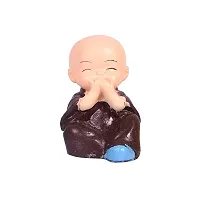 HHI Polyresin Miniature Baby Buddha Monk Figurines Showpiece for Home and Car Interior Decor Set of 4 (Multicolor)-thumb3