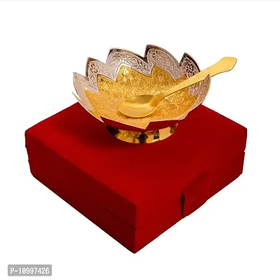 HHI Diwali Gift Silver Gold Plated Brass Bowl Set of 2 Pcs with Velvet Box