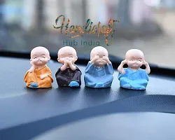 HHI Polyresin Miniature Baby Buddha Monk Figurines Showpiece for Home and Car Interior Decor Set of 4 (Multicolor)-thumb1