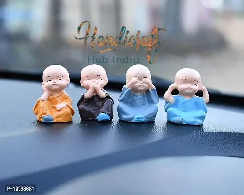 HHI Polyresin Miniature Baby Buddha Monk Figurines Showpiece for Home and Car Interior Decor Set of 4 (Multicolor)-thumb2