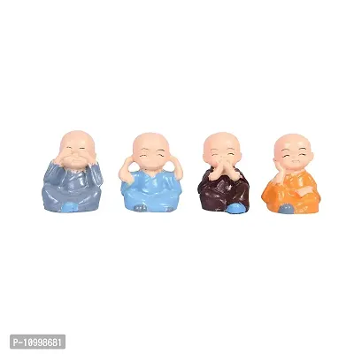 HHI Polyresin Miniature Baby Buddha Monk Figurines Showpiece for Home and Car Interior Decor Set of 4 (Multicolor)-thumb0