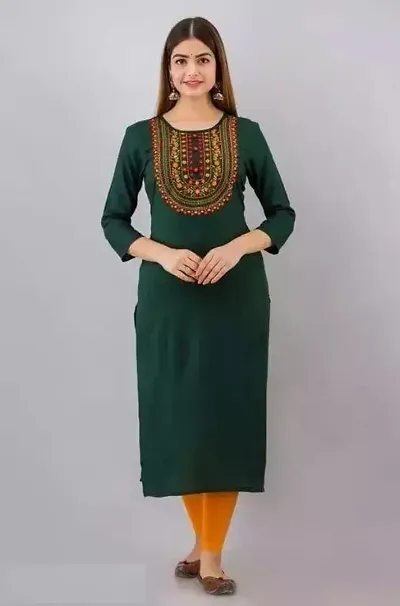 Stylish Rayon Jaipuri Embroidery Straight Kurti