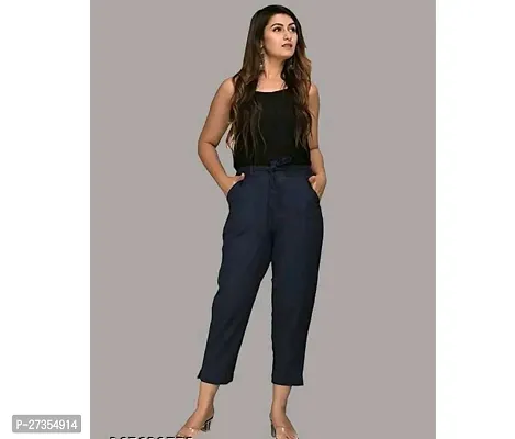 Elegant Blue Rayon Solid Trousers For Women-thumb0