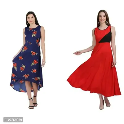 Stylish Multicoloured Crepe High-low Dress For Women Pack Of 2