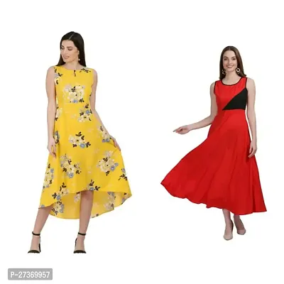 Stylish Multicoloured Crepe High-low Dress For Women Pack Of 2-thumb0