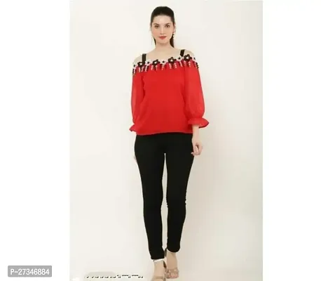 Fancy Red Georgette Top For Women