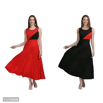 Stylish Multicoloured Crepe Fit And Flare Dress For Women Pack Of 2-thumb0