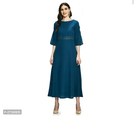 Stylish Teal Crepe A-Line Dress For Women-thumb0