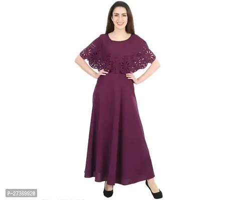 Stylish Purple Crepe Fit And Flare Dress For Women-thumb0