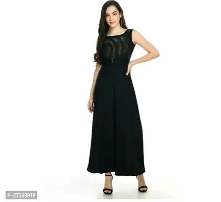 Stylish Black Crepe Fit And Flare Dress For Women