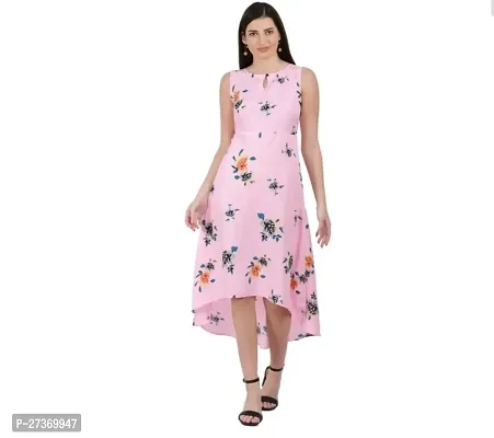 Stylish Pink Crepe High-low Dress For Women-thumb0