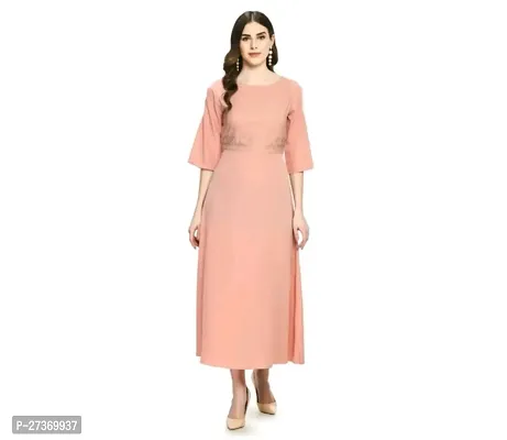 Stylish Peach Crepe A-Line Dress For Women-thumb0