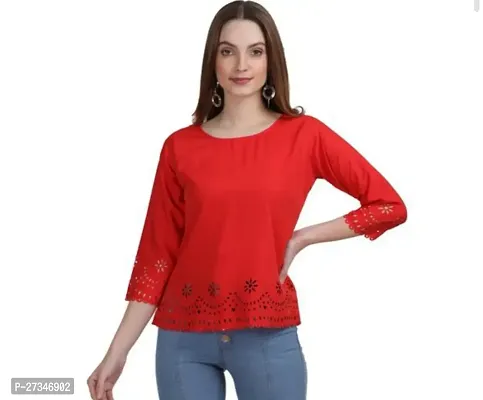 Fancy Red Crepe Top For Women