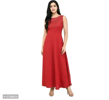 Stylish Red Crepe Fit And Flare Dress For Women