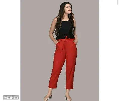 Elegant Red Rayon Solid Trousers For Women