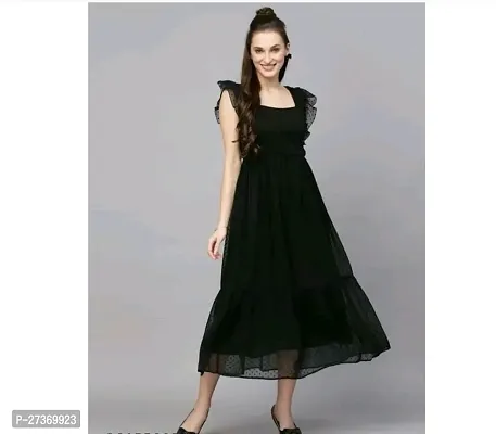 Stylish Black Georgette Fit And Flare Dress For Women-thumb0
