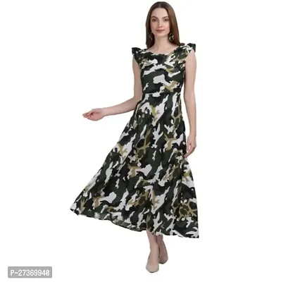 Stylish Multicoloured Crepe Fit And Flare Dress For Women