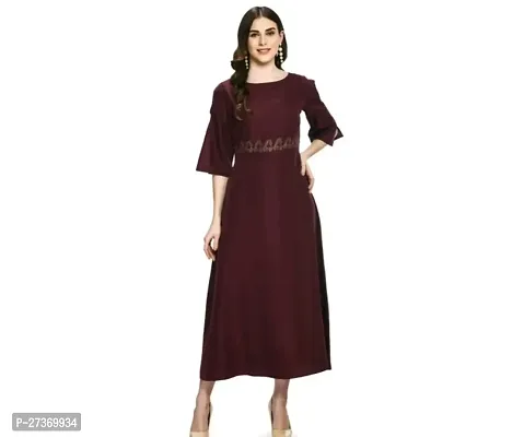 Stylish Maroon Crepe A-Line Dress For Women-thumb0