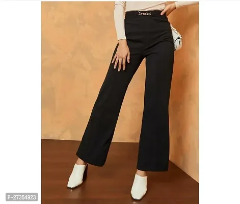 Elegant Black Cotton Linen Solid Trousers For Women-thumb0