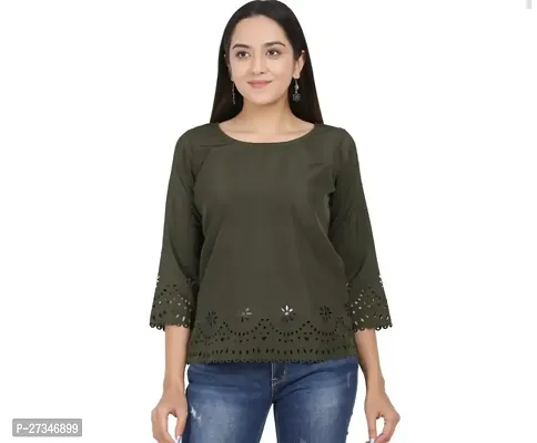 Fancy Green Crepe Top For Women