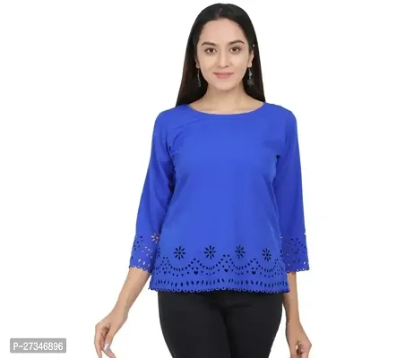 Fancy Blue Crepe Top For Women