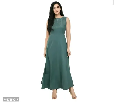 Stylish Grey Crepe Fit And Flare Dress For Women-thumb0