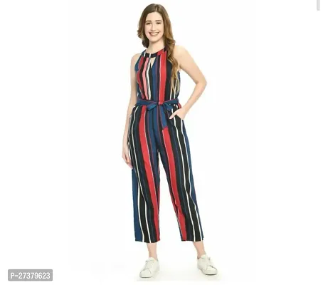 Stylish Multicoloured Crepe Striped Basic Jumpsuit For Women