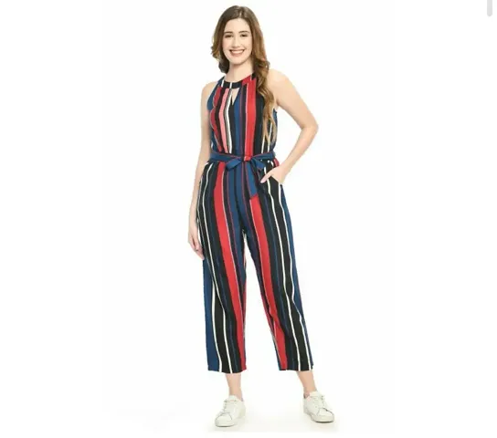 Stylish Crepe Striped Basic Jumpsuit For Women