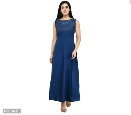 Stylish Navy Blue Crepe Fit And Flare Dress For Women