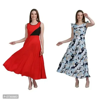 Stylish Multicoloured Crepe Fit And Flare Dress For Women Pack Of 2