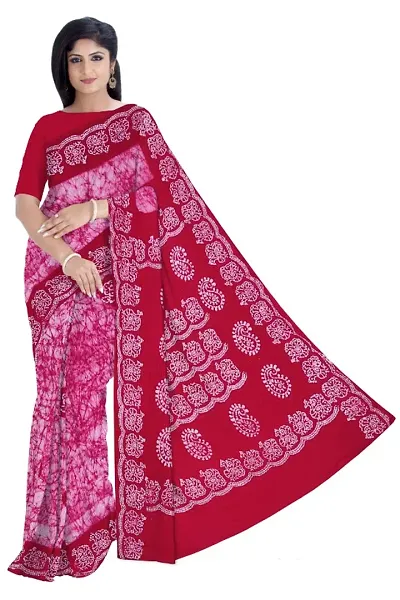 Varnaroopam Full Batik Cotton Printed Sarees without Blouse Piece