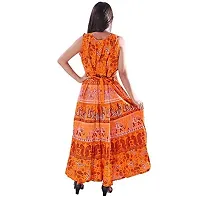 AZAD DYEING Cotton Women's Maxi Long Dress Jaipuri Printed Casual Sleeveless Dresses (Orange)-thumb1