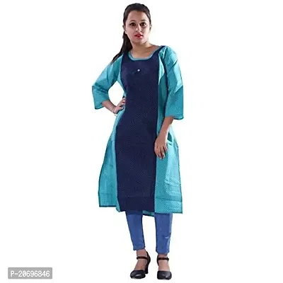 AZAD DYEING Women Kurta Printed Cotton Long Kurti (Large) (Blue-1, XL)