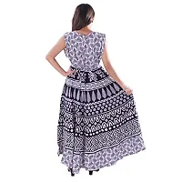 AZAD DYEING Cotton Women's Maxi Long Dress Jaipuri Printed Casual Sleeveless Dresses (Black/White-1)-thumb1