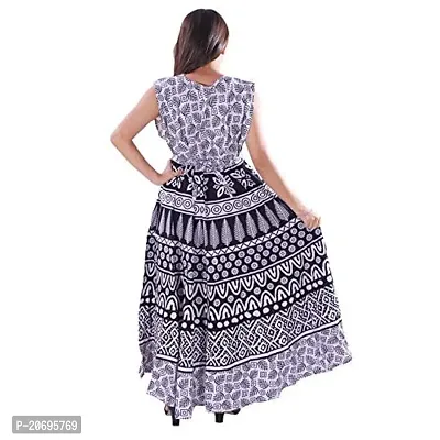 AZAD DYEING Cotton Women's Maxi Long Dress Jaipuri Printed Casual Sleeveless Dresses (Black/White-1)-thumb2