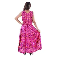 AZAD DYEING Cotton Women's Maxi Long Dress Jaipuri Printed Casual Sleeveless Dresses (Pink-1)-thumb1