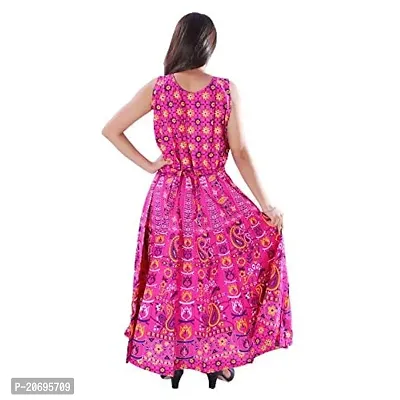 AZAD DYEING Cotton Women's Maxi Long Dress Jaipuri Printed Casual Sleeveless Dresses (Pink-1)-thumb2