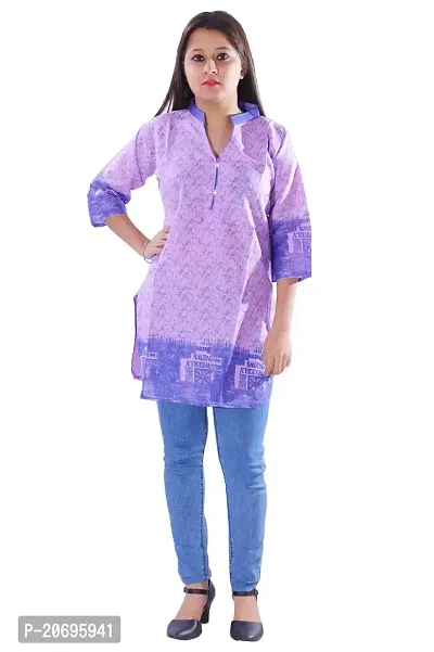AZAD DYEING Women's Printed Cotton Short Kurti Casual Wear Kurta (Purple)