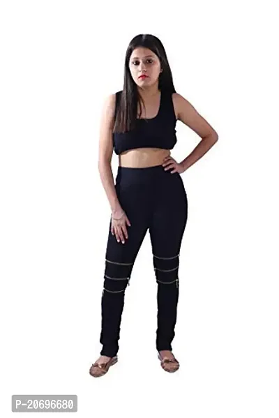 AZAD DYEING Women's Lycra Jeggings with Zipper Design Black