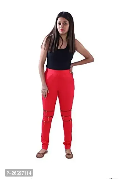 AZAD DYEING Women's Lycra Jeggings with Zipper Design Red