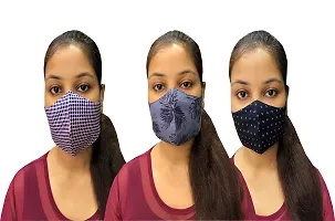 AZAD DYEING Cotton Reusable Reversible Washable Anti Pollution 3 Layer Face Mask (Pack Of 3 Mask)-thumb1