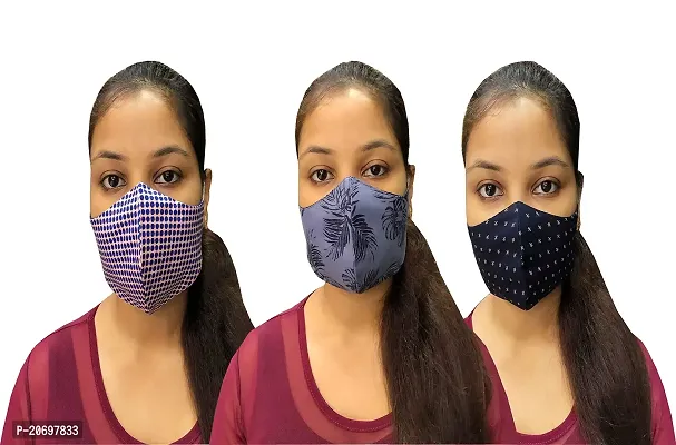 AZAD DYEING Cotton Reusable Reversible Washable Anti Pollution 3 Layer Face Mask (Pack Of 3 Mask)-thumb2