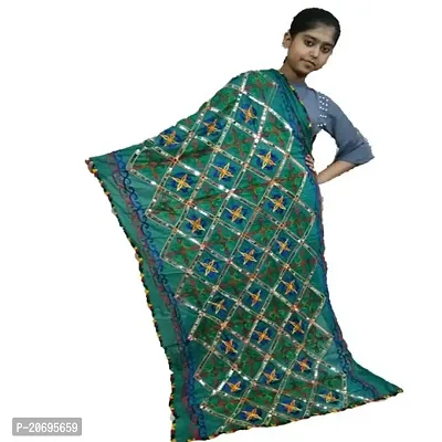 AZAD DYEING Women's Cotton Embroidered Dupatta (Multicolor) (Green)-thumb0