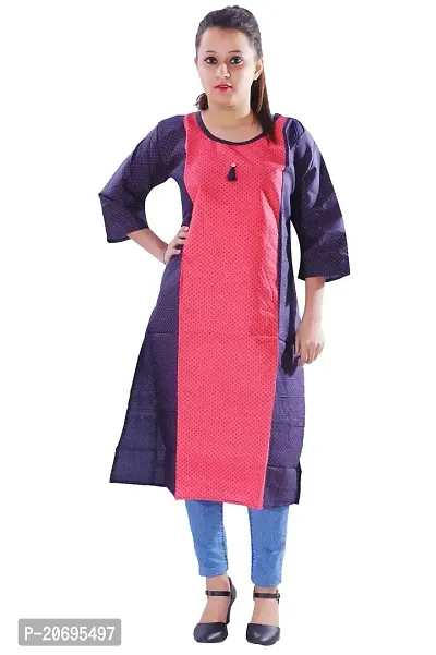 AZAD DYEING Women Kurta Printed Cotton Long Kurti (Large) (Peach, XL)