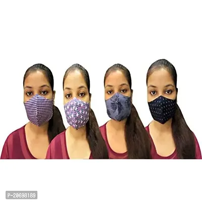 AZAD DYEING Cotton Reusable Reversible Washable Anti Pollution 3 Layer Face Mask (Pack Of 4 Mask)-thumb2