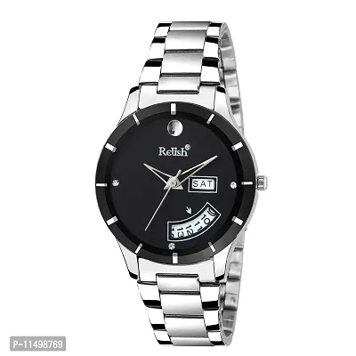 Relish Silver Chain Black Dial Day and Date Display Watch for Women's and Girls
