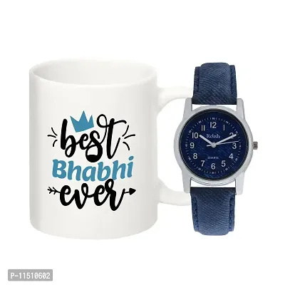 Relish Rakhi Gift for Bhabhi, Analog Watch with Best Bhabhi Ever Printed Ceramic Coffee Mug| Rakhi Gift for Sister in Law/Bhabhi | raksha bandhan Gift-thumb0